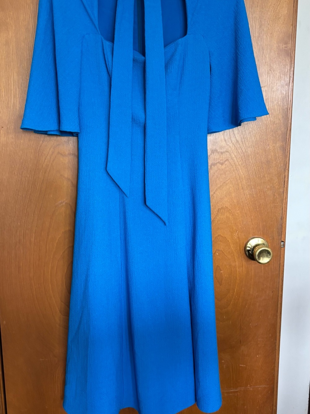 Black Halo Electric Blue Tie-Neck Midi Dress